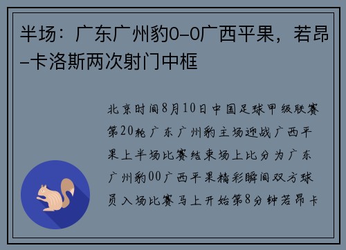 半场：广东广州豹0-0广西平果，若昂-卡洛斯两次射门中框